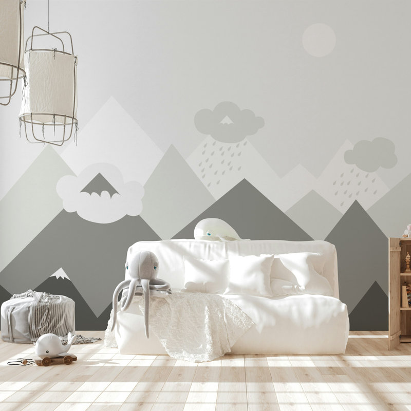 Gray Mountain Nursery Wall Mural Wallpaper, 115" L  x 225" W