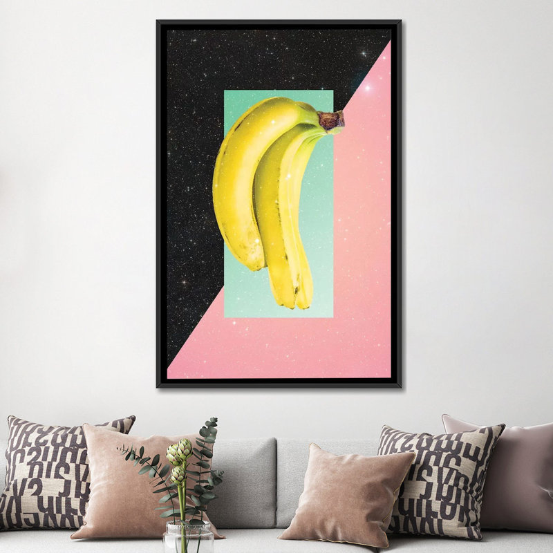 «Eat Banana» par Danny Ivan, impression sur toile tendue, H 26 po x l 18 po x P 1,5 po, Toile avec cadre noir, Pas de tapis