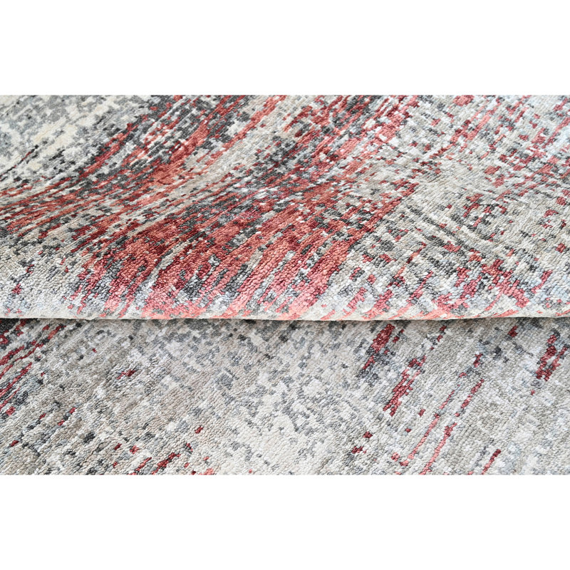 Hand Knotted Area Rug in Pink/Black/Ivory, Rectangle 9' x 12'