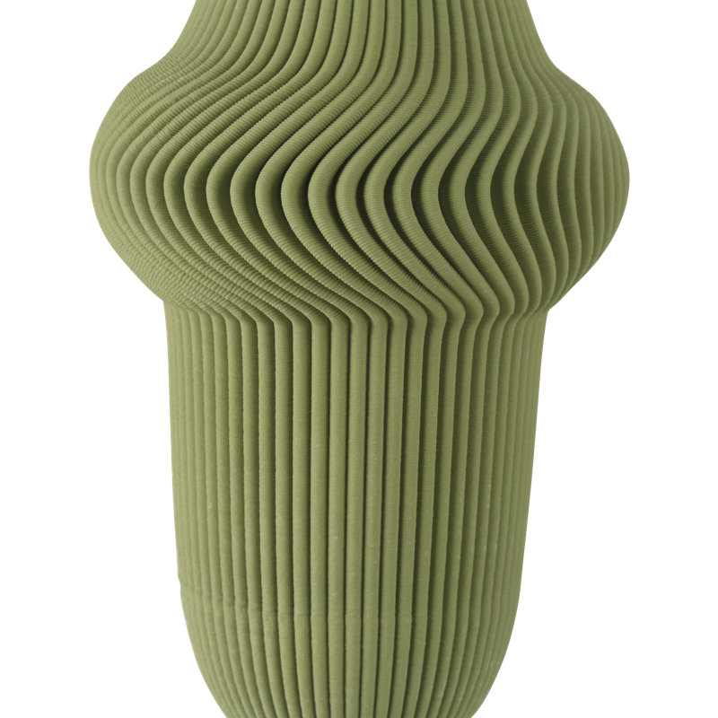 Green Plisse Vase, 10" H x 6.25'' W x 6.25'' D