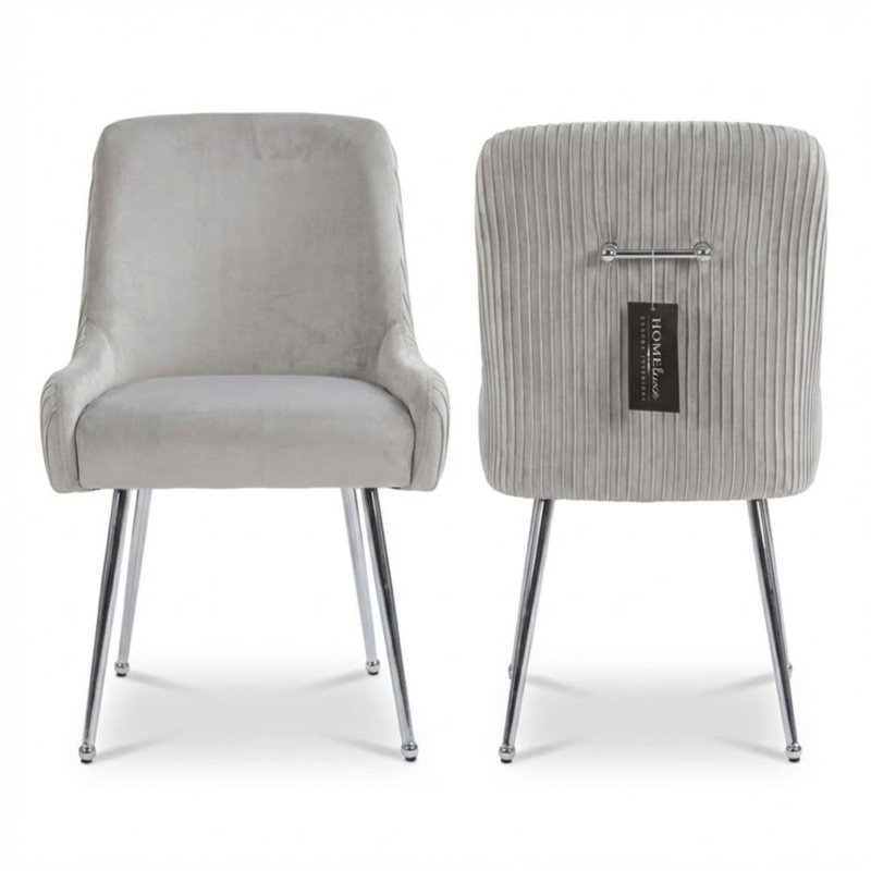 Tufted Velvet Upholstered Upholstered Back Side Chair, Chrome, Silver