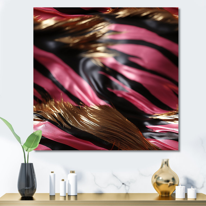 Zèbre rose et noir fractal II - impression d'art abstrait mural, Toile tendue, H 16 po x l 16 po x P 1 po