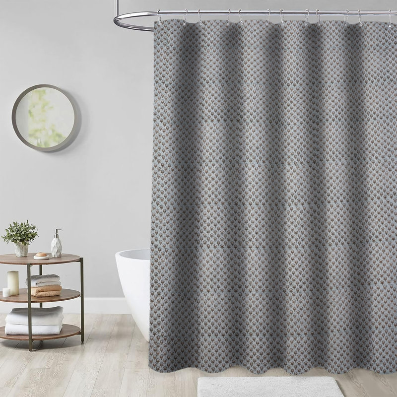 Rideau de douche en lin à imprimé rustique | Lin doux mélangé |  Décoration de salle de bain, Mogra, bleu, H 120 po x l 40 po