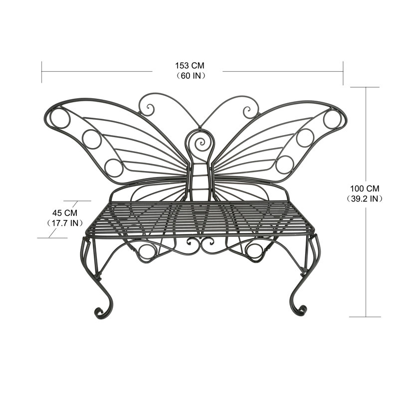  Butterfly Metal Outdoor Garden Bench, Black