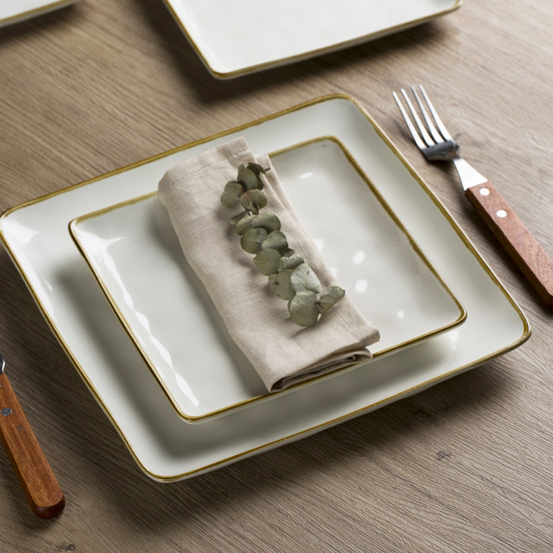  9.75'' Stoneware Square Dinner Plate (Set of 6), Cream