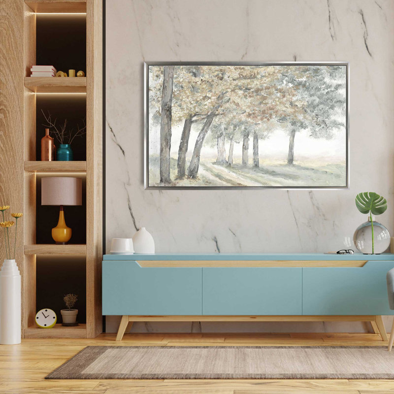 Golden Trees - Peinture, L 51,5 po x H 31,5 po, Encadrement argenté