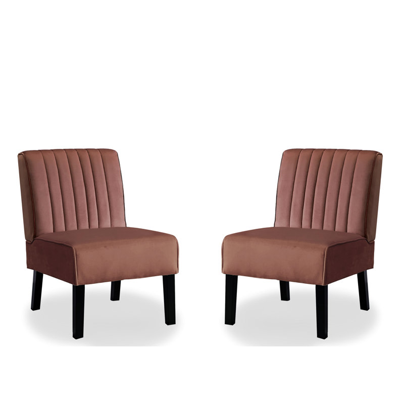 Chaise d'appoint Mid-Century moderne en velours rose avec base en bois massif pour chaises de chambre à coucher, couleur, pieds