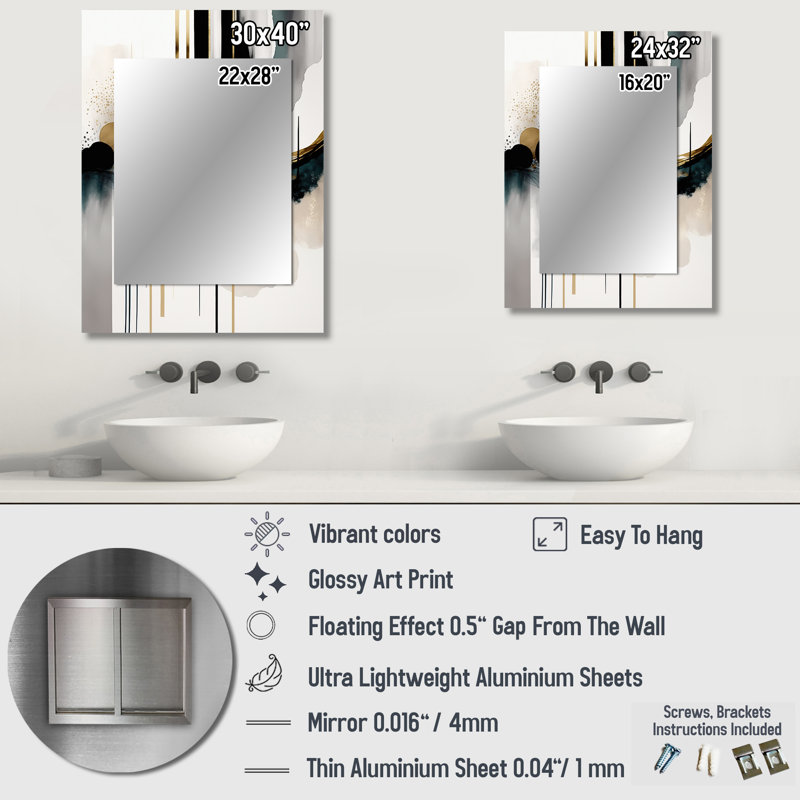 Abstract Transitional Shapes V - Abstract Shapes Decorative Wall Mirror, Modern Large Mirror, Printed Metal Art, 32" x 24"