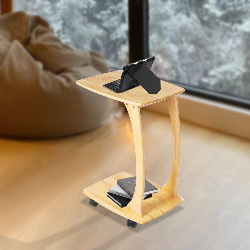 Table d'appoint en forme de C avec roulettes: H 18,11 po x P 13,78 po x H 24,8 po, Bois