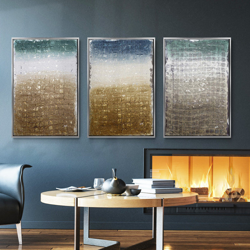 «Printed Acadia I», ensemble de 3 reproductions sur toiles, H 27 po x l 54 po, Argent