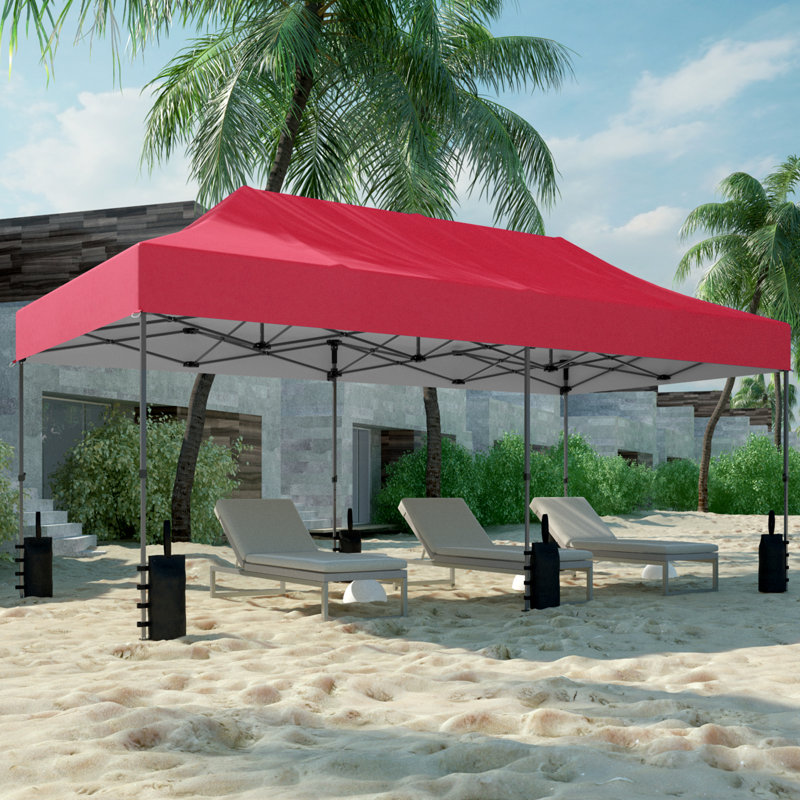 20 Ft. W X 10 Ft. D Steel Pop-Up Canopy With Weights, Red