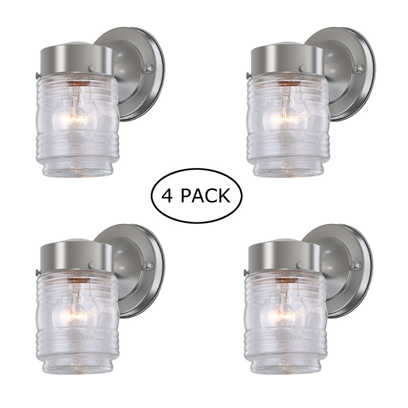 4 Pack 7.36 in. Brushed Nickel Outdoor Hardwired Wall Lantern Scone
