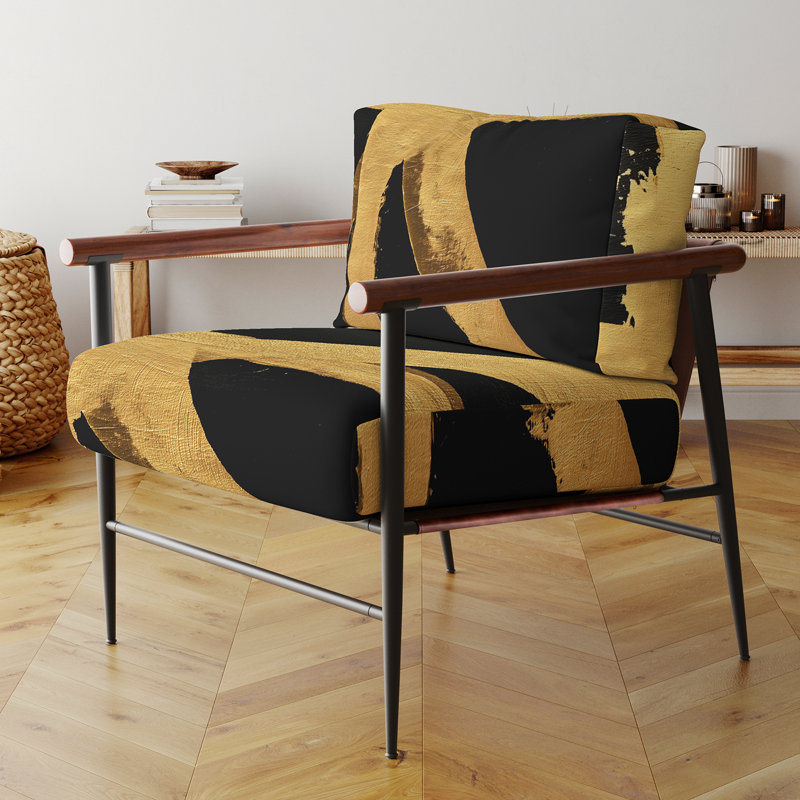 Tomalin Crossing Paths I - Fauteuil d'appoint rembourré moderne, Noir, noir, noir, noir