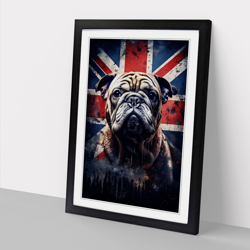 British Bulldog Symbolism Art - Framed Print, 34cm H x 25cm W x 2cm D, Black Framed