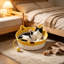 Panier de lit rond en corde de coton tressée, chaleureux et confortable, avec dossier de chevet. Parfait pour les petits et moyens chiens et chats. Lavable.-135399988