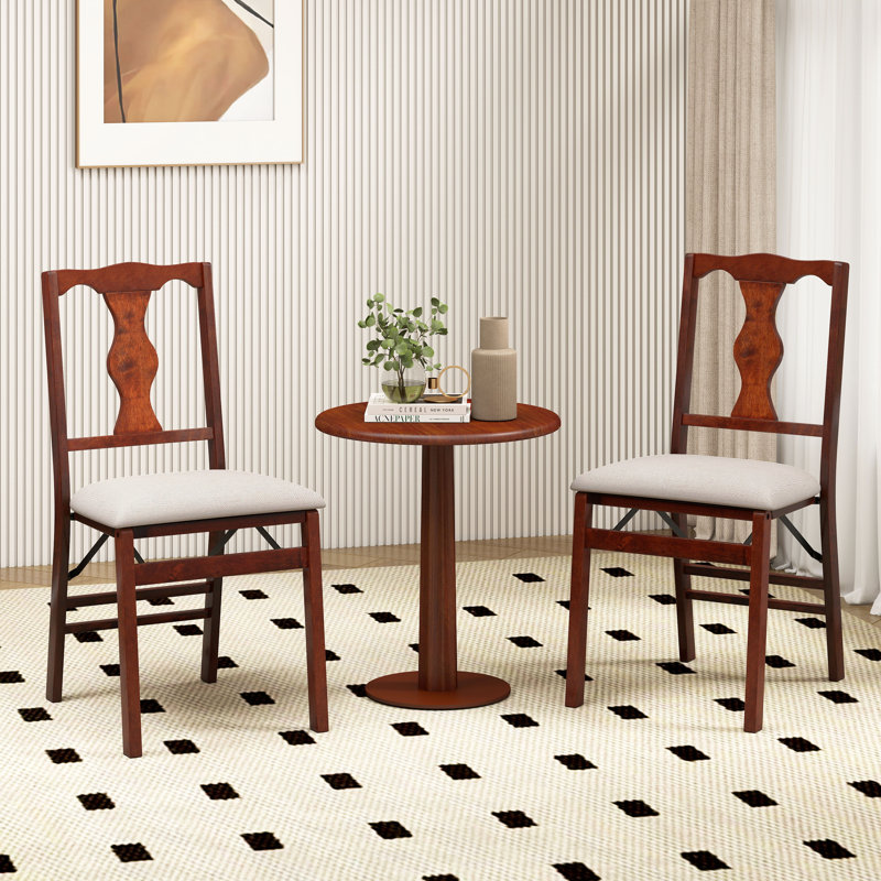 Ensemble de 2 chaises de salle à manger pliantes avec coussin d'assise rembourré en bois d'hévéa, 2