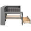 Lit plateforme simple en bois avec tête de lit tapissier, tablettes de rangement, 2 tiroirs, charge, bureau à DEL et bureau, plateforme en mélange d'ombrage gris, rangement, station de charge, lumières, conception ombragée intégrée-121077157-121077158