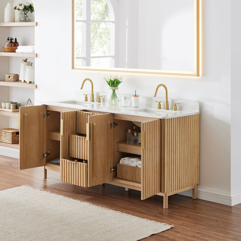 Siena 72" Double Bathroom Vanity with Grain White Engineered Stone Countertop without Mirror