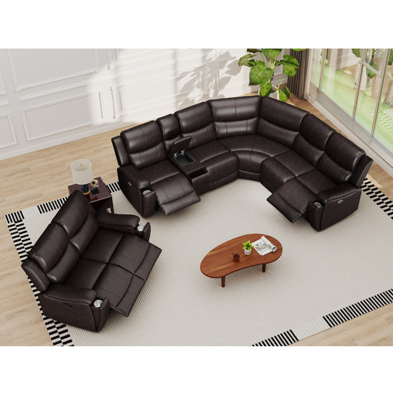 Hunstant 2-Piece Reclining Corner Sectional Sofa And Loveseat Set With Cupholder & Storage, Espresso Faux Leather