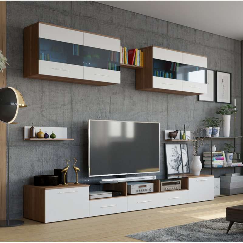 Roberson Unfinished Entertainment Centre for TVs up to 88", Plum/Glossy white/Glossy white