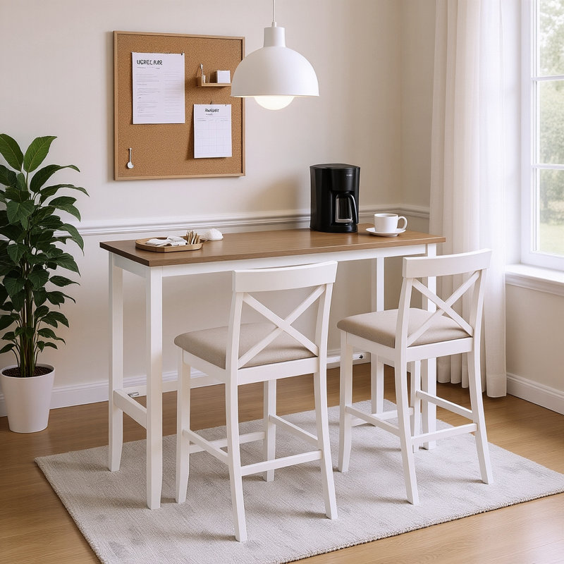 Ensemble de table de salle à manger 3 pièces à hauteur de comptoir avec tabourets de bar et repose-pieds, coin repas peu encombrant