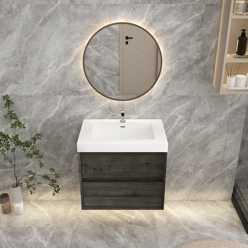 Ensemble de meuble-lavabo simple 29 po mural, Chêne fumé
