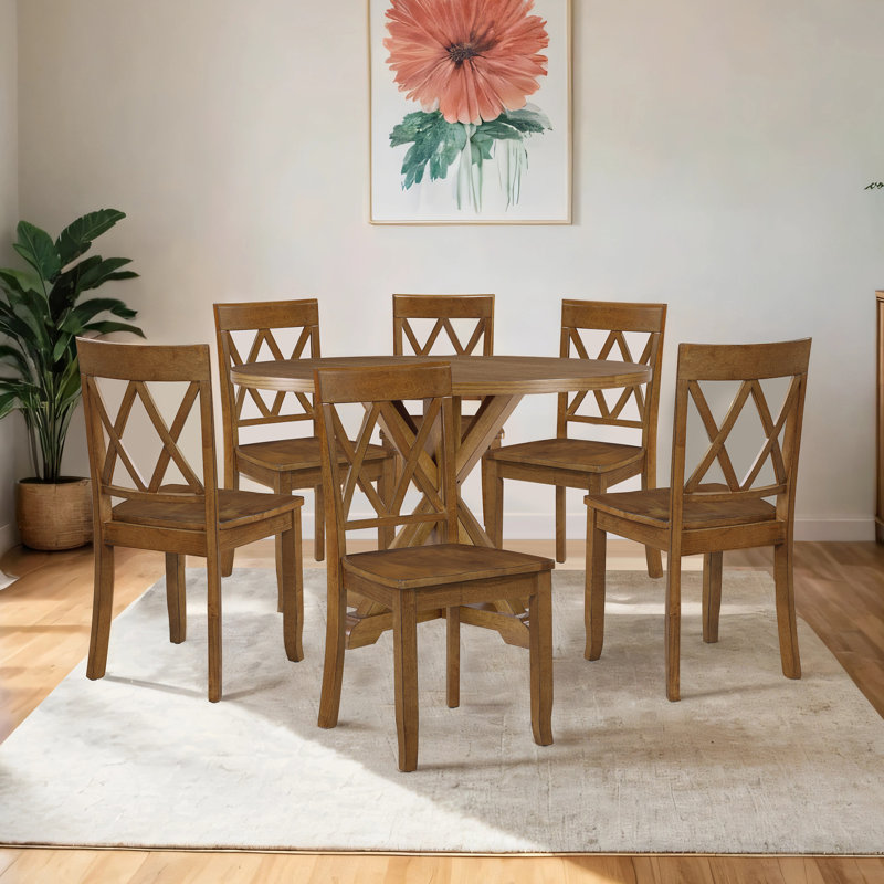 Brookner Wood Cross-Back Dining Chairs,  Antique Walnut, 6
