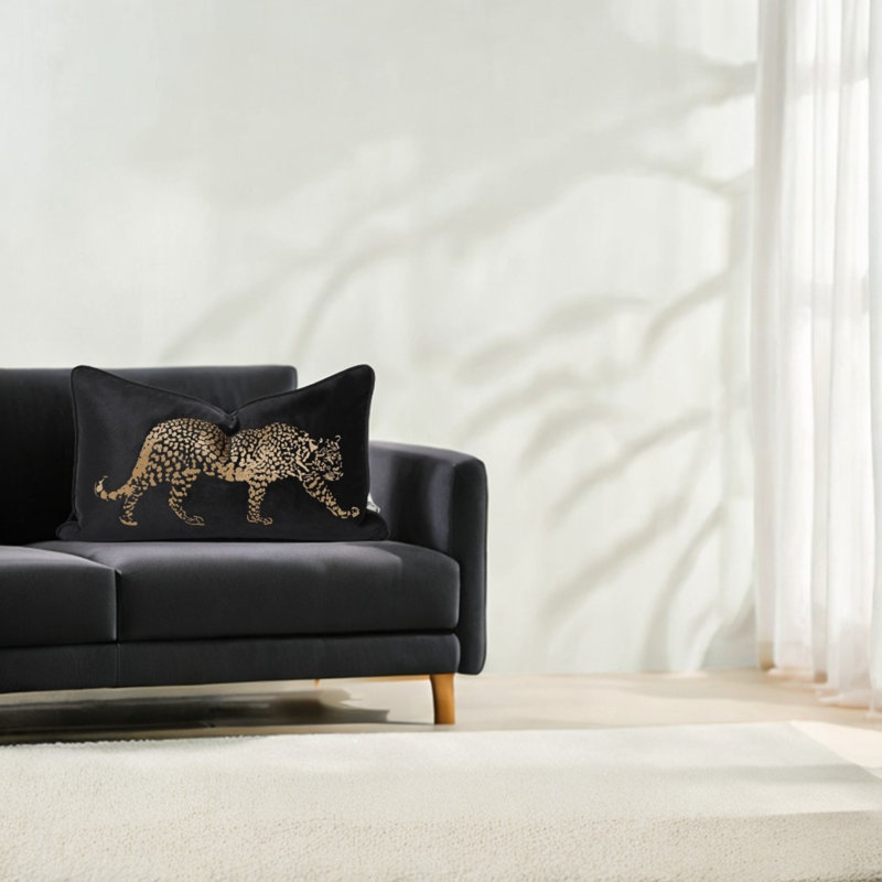 Coussin léopard noir et blanc Leopard, Noir