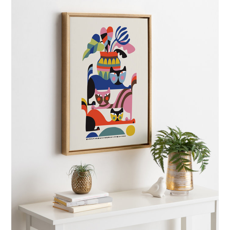 '3 Cats' by Rachel Lee - Floater Frame Painting Print on Canvas