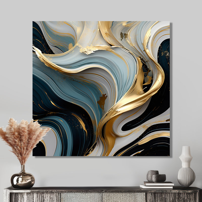 «Futur marée», art abstrait de vagues modernes, Toile avec cadre flottant noir, H 16 po x l 16 po x P 1 po