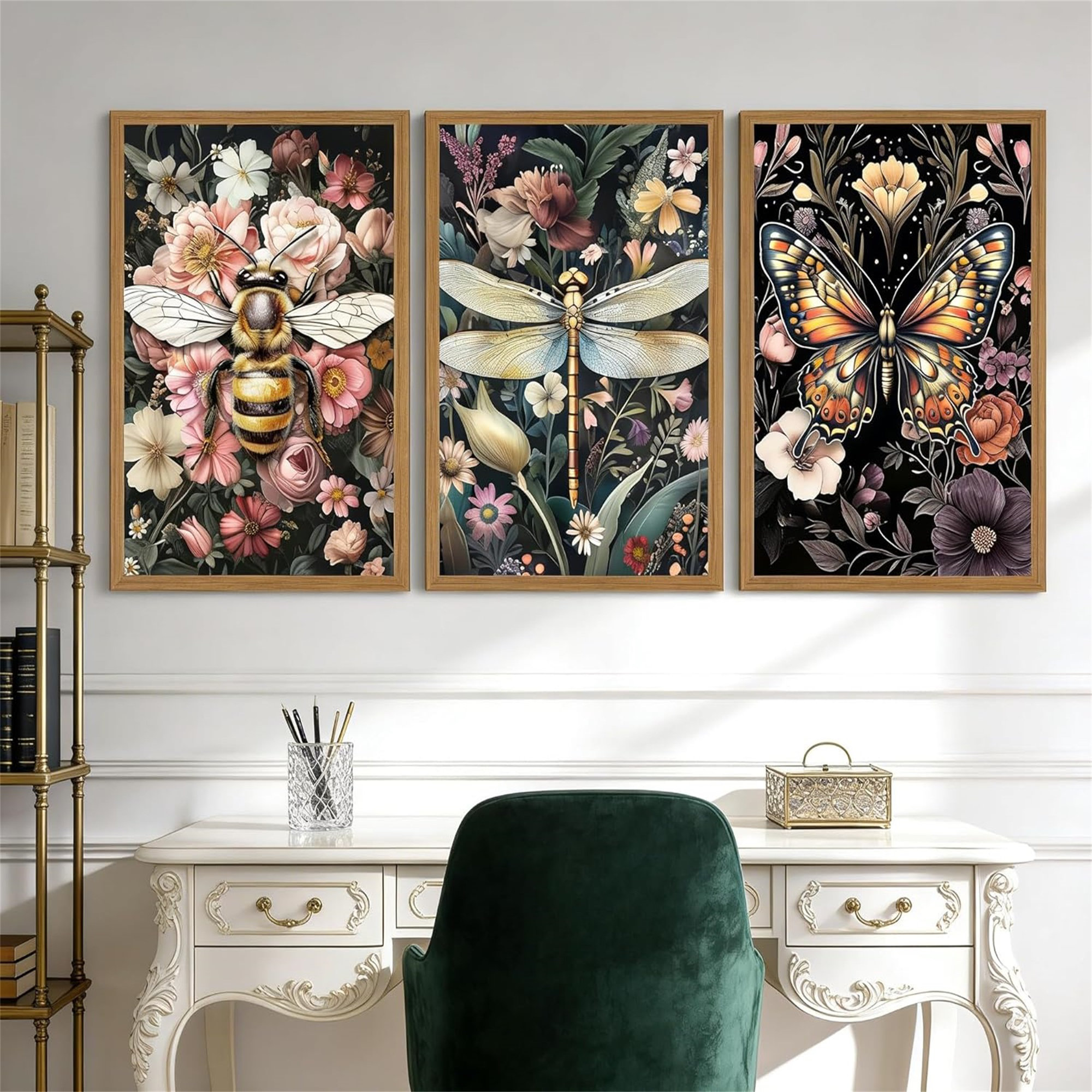 August Grove® 3 Piece Insect & Floral Canvas Wall Art Set - Bee ...