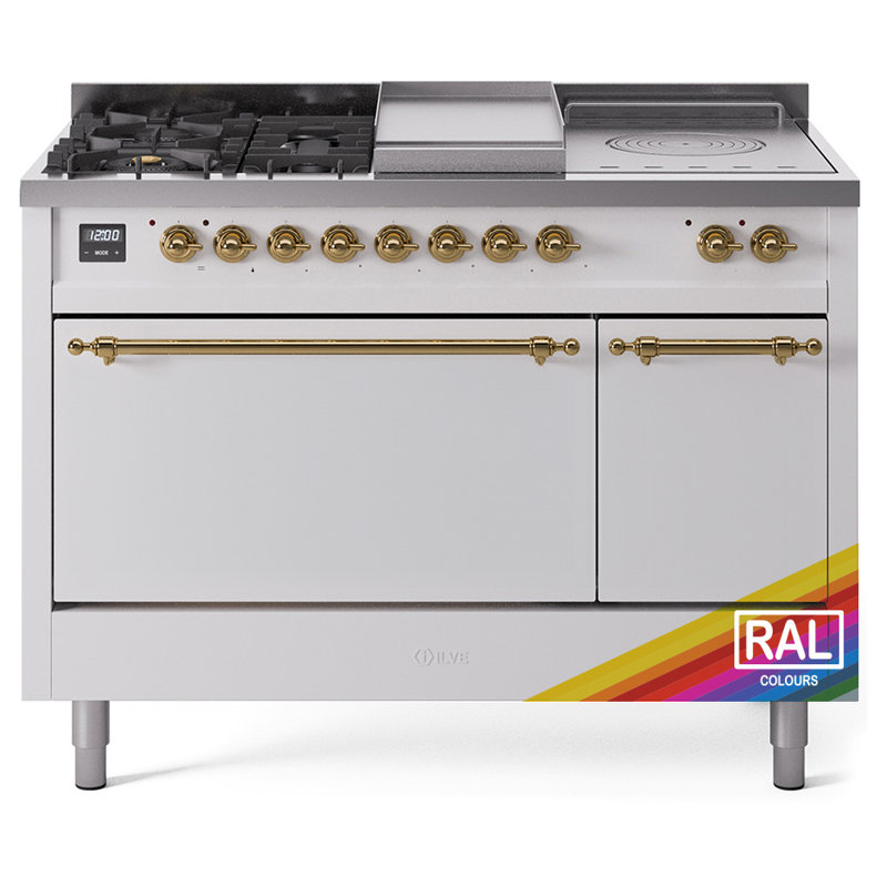 ILVE Nostalgie II, cuisinière à double combustible de 48 po, 5 brûleurs, plaque chauffante, surface de cuisson française