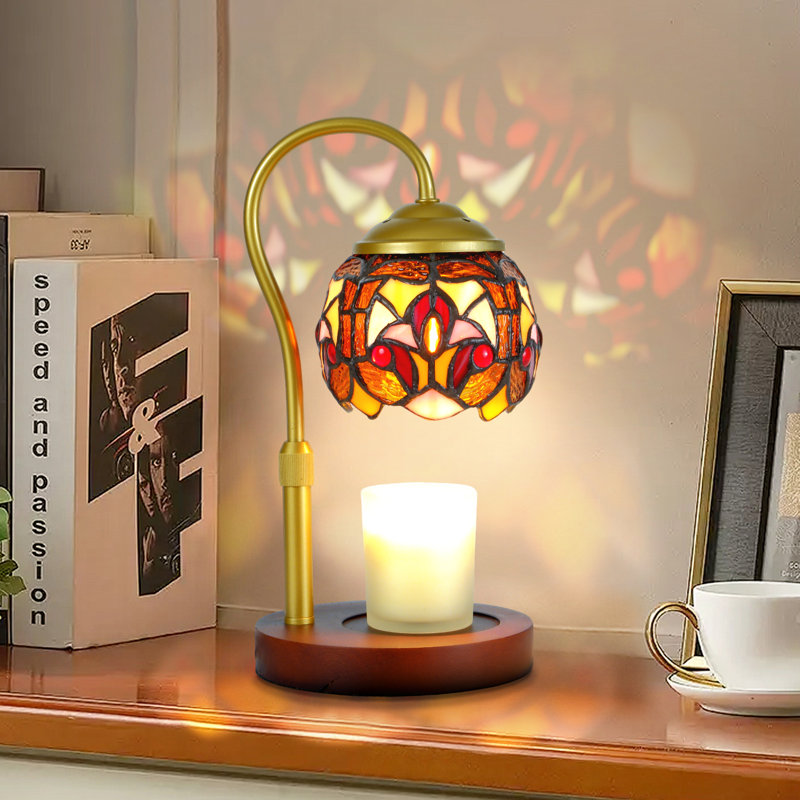 Lampe bougie de style baroque Tiffany avec 2 ampoules - Vitrail fabriqué à la main, réglable en hauteur, avec minuterie et 4 gradateurs, sans assemblage requis, pour pots de 5 po ou moins