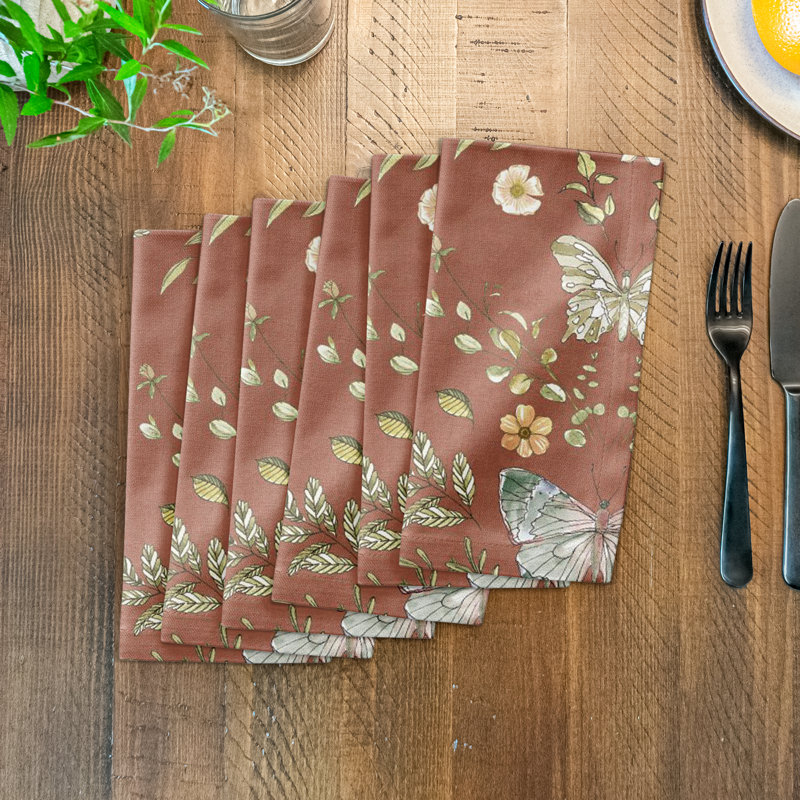 Amke Cotton Twill Floral Rectangle Napkin, Orange