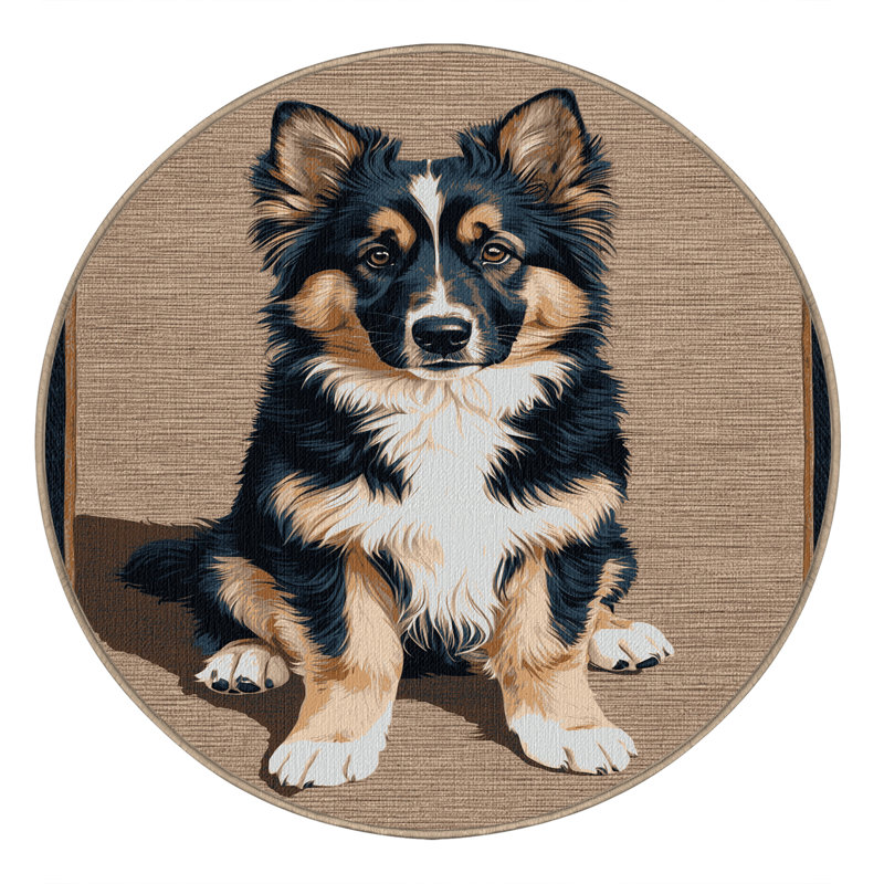 Washable Miniature American Shepherd Dogs Area Rug, Round 7'