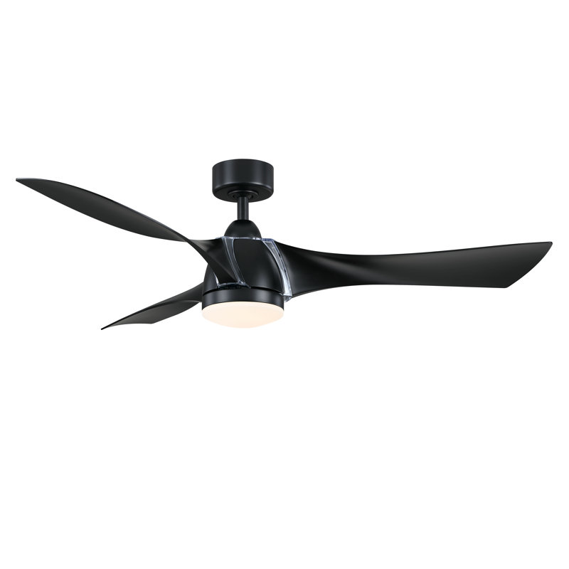 Klear 56 inch Indoor/Outdoor Smart Ceiling Fan with LED CCT Select Light Kit and Remote Control - Black with Black blades