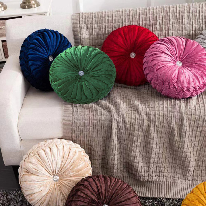 PUMPKIN JEWEL Velvet Round Decorative Pillow for Couch Decor (15-Inch), Dark Green