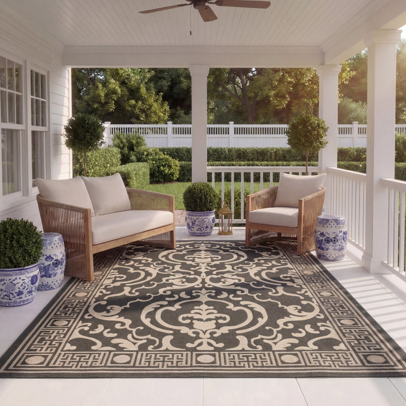 Egmund Performance Oriental Indoor/Outdoor Area Rug, Rectangle 8' x 11'