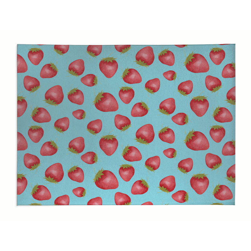Tapis de bureau léger Summer Strawberries, L 36 po x P 60 po, Turquoise