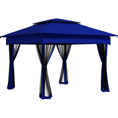 11' X Pop Up Canopy, Outdoor Patio Shelter With Removable Netting, Instant Gazebo Tent, Blue Backyard Zipper Gazebo,