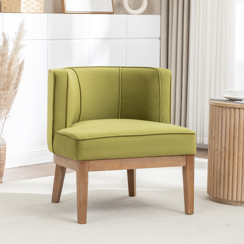Fauteuil demi-tonneau Karoll, Velours olive, 1