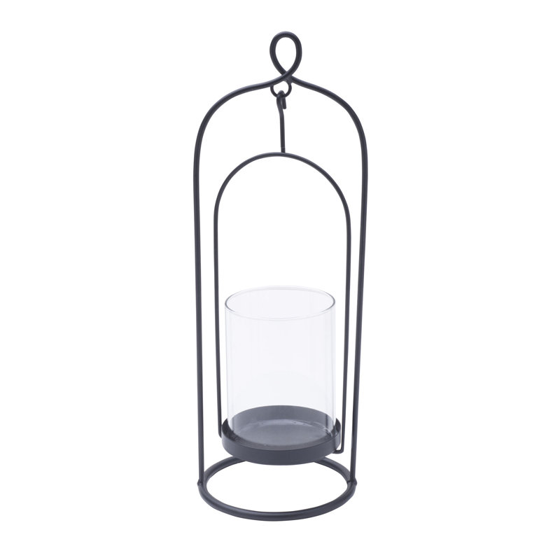 Black Metal and Clear Glass Hanging Candleholder