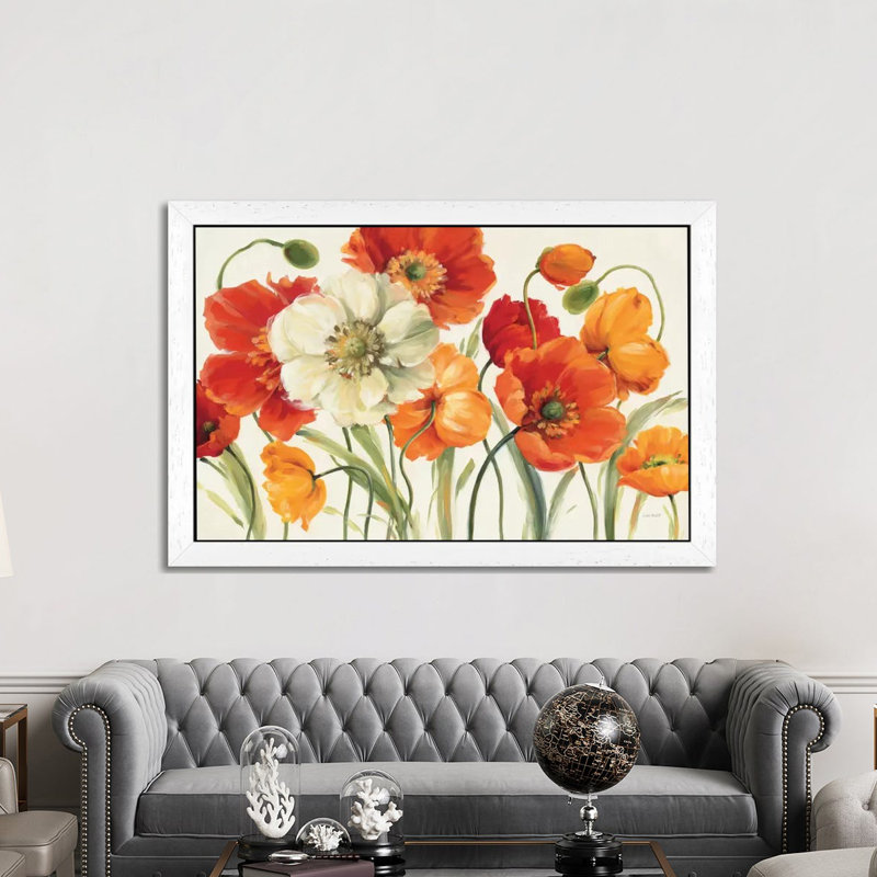 Poppies Melody I' by Lisa Audit - Print on Canvas, Black Framed, 20.32 cm H x 30.48 cm W, White Framed
