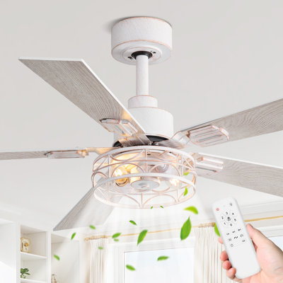 52" Caged Ceiling Fan with Light and Remote, Quiet Reversible DC Motor,2-E12 Socket