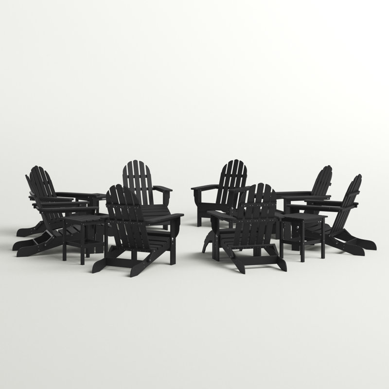 Chaise Adirondack en plastique / résine 16 pièces avec repose-pieds et table Leighton, Noir