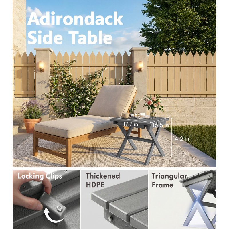 HDPE Patio Folding Outdoor Side Table, Gray