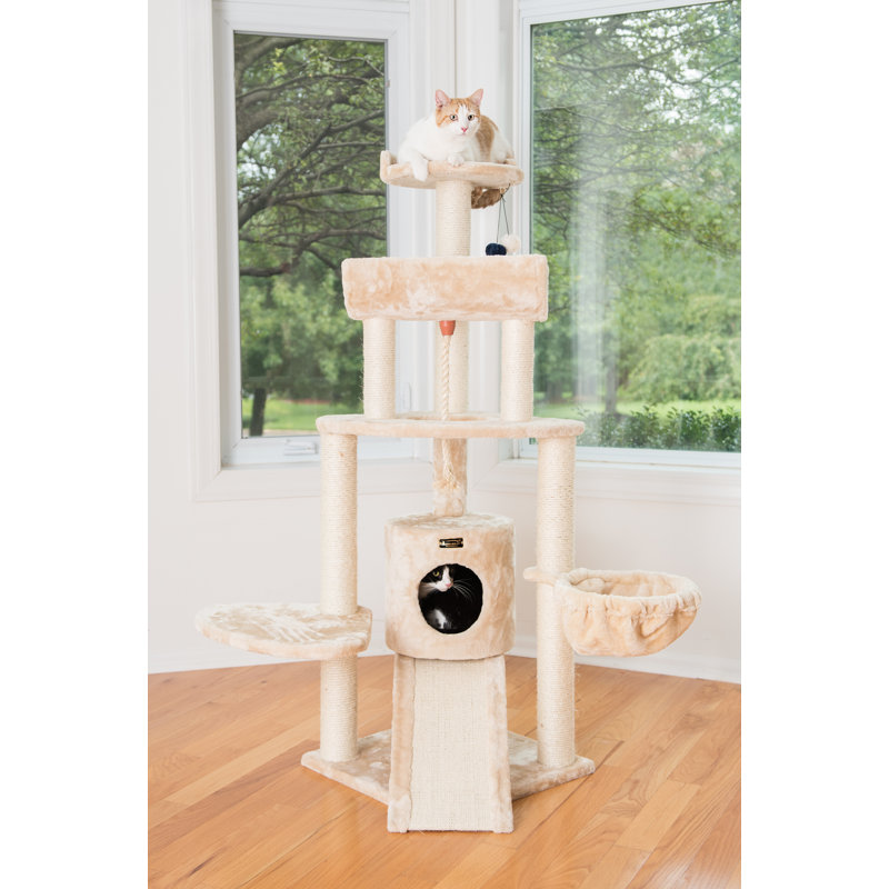 Beige Sisal and Faux Fur Multi-Level Cat Tree