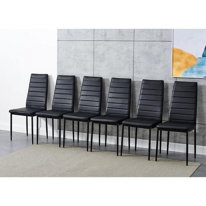 Modern Dining Table Set With 6 Faux Leather Chairs Dining Room Furniture, 75cm H x 117cm W x 77cm D, Black