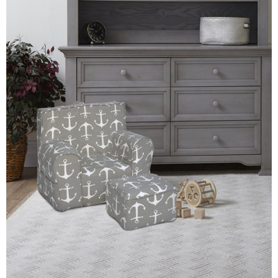 My Own Chair & Ottoman Set - Gray Anchors Away Fabric - Made In USA