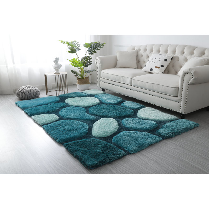 Thionville Abstract Plush Teal/Turquoise/Mint Area Rug, Rectangle 8' x 10'